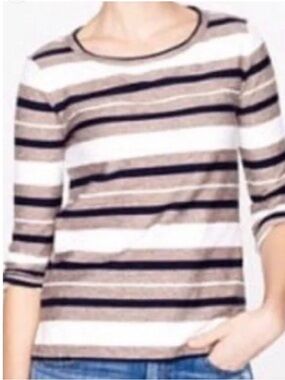 J Crew Reverse Jacquard Striped Shirt 3/4 Sleeve XL